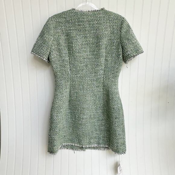 Self-Portrait Tweed Mini Dress Green Boucle Short Sleeve Button Front 10 NWT - Picture 5 of 12